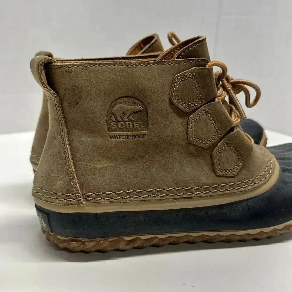 Sorel Out N about Leather Snow Boot Waterproof Lace Up Brown Black Women’s 7